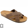 Herren Pantoletten braun Leder Sandalen Kork Sohle Fußbett Hausschuhe - Made In Spain