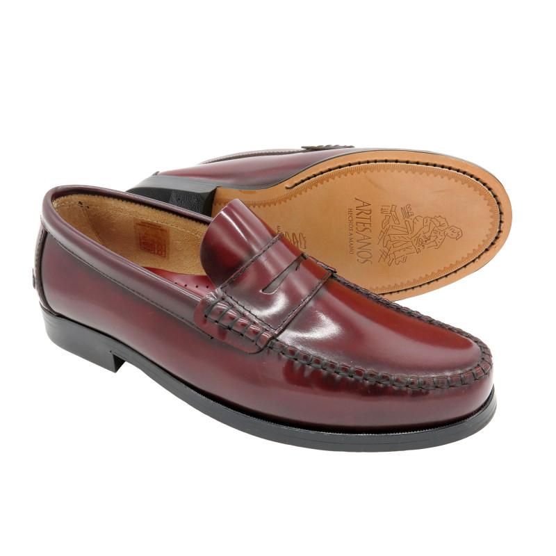 Herren Slipper Leder Business Schuhe Penny Loafer Ledersohle Goodyear Rahmengenäht bordeaux rot Latino Marttely 800