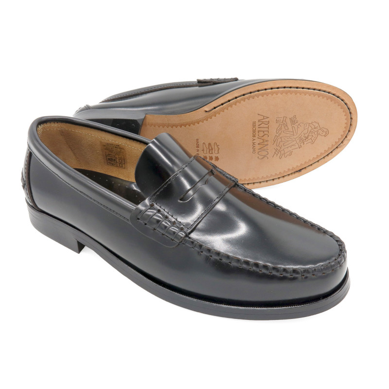 Men's Pull-On Dress Shoes Penny Loafers classic black Goodyear Welted Leather Sole Latino Marttely 800