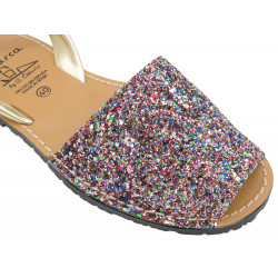 Avarca Women's Flat Sandals Glitter Sequins multicolor colourful Leather Strap Menorca Shoes 275 C. Ortuño