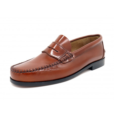 Herren Slipper Leder Business Schuhe Penny Loafer Anzugschuhe Goodyear Rahmengenäht Ledersohle cognac braun Latino Marttely 300