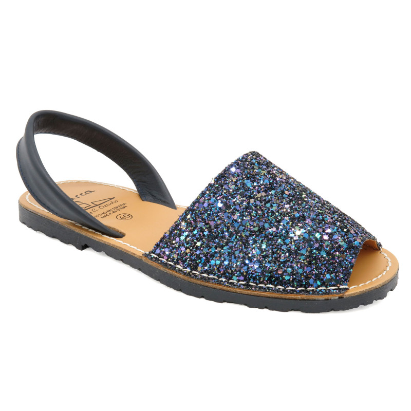 Women's Flat Sandals Glitter Sequins Summer Shoes Avarca Menorquina navy blue 275 C. Ortuño Made in Spain