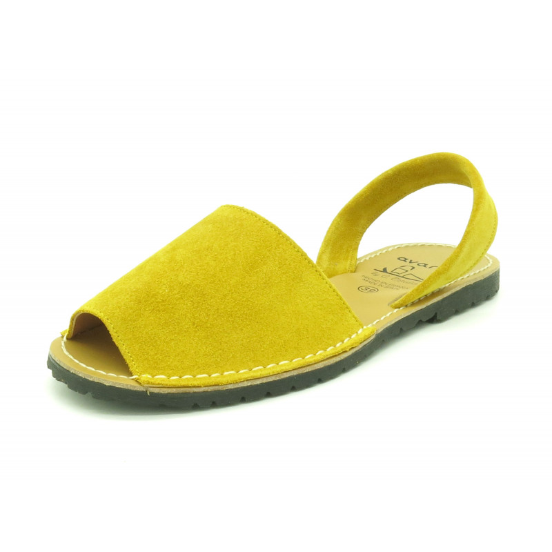 Avarca Women's Flat Sandals yellow Suede Leather Summer Shoes Abarca Menorquina - MADE IN SPAIN