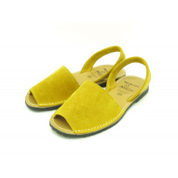 Avarca Women's Flat Sandals yellow Suede Leather Summer Shoes Abarca Menorquina - MADE IN SPAIN