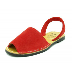 Avarca Women's Flat Sandals red Suede Leather Summer Shoes Abarca Menorquina - MADE IN SPAIN