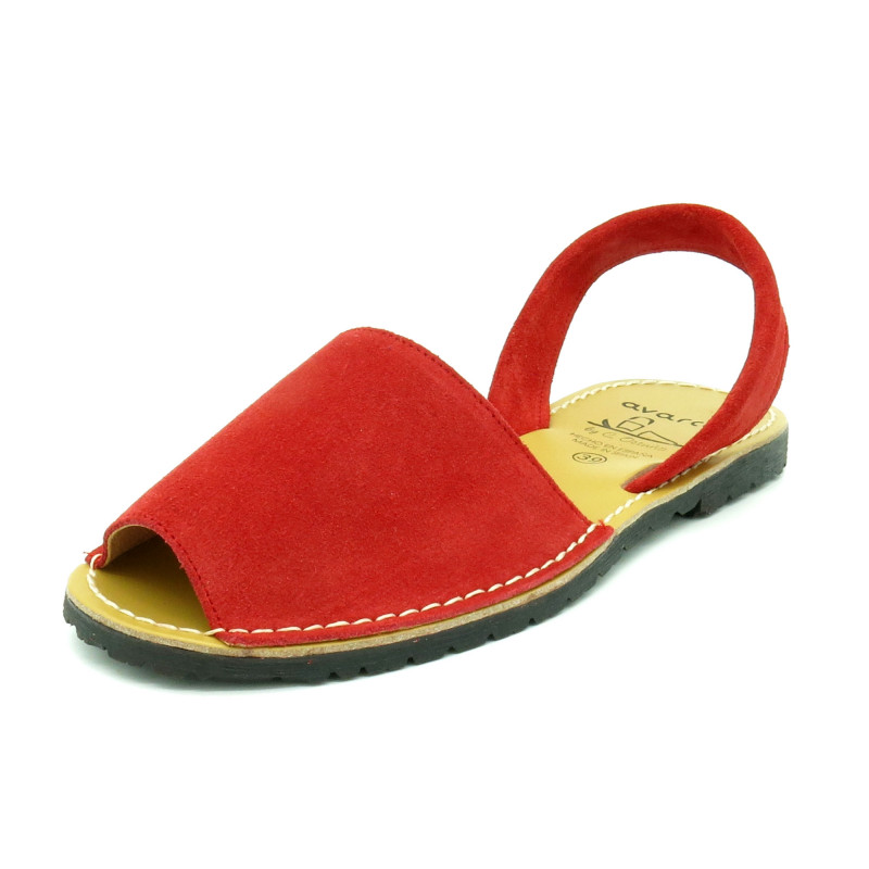 Avarca Women's Flat Sandals red Suede Leather Summer Shoes Abarca Menorquina - MADE IN SPAIN