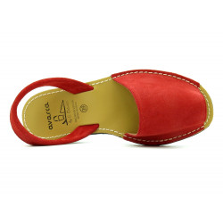 Avarca Women's Flat Sandals red Suede Leather Summer Shoes Abarca Menorquina - MADE IN SPAIN