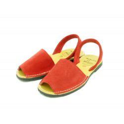 Avarca Women's Flat Sandals red Suede Leather Summer Shoes Abarca Menorquina - MADE IN SPAIN