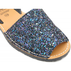 Women's Flat Sandals Glitter Sequins Summer Shoes Avarca Menorquina navy blue 275 C. Ortuño Made in Spain