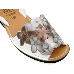 Women's Wedge Sandals Leather Avarca Menorquina floral white Summer Shoes Abarca 1287 C. Ortuño