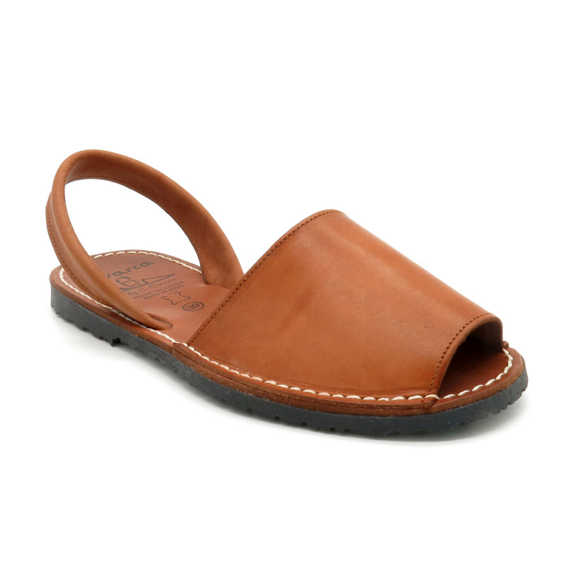 Avarca Menorquina Women's Flat Sandals Leather Menorca summer Shoes cognac brown open back-strap