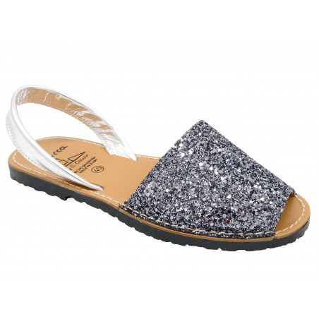 Damen Sandalen Avarca Menorquina Glitzer Menorca Schuhe Pailletten Leder Riemchen glitter grau 275 C. Ortuño Made In Spain