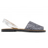 Women's Flat Sandals grey Glitter Sequins Avarca Menorquina Leather BackStrap Menorca Shoes 275 C. Ortuño Spain