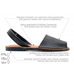 Avarca Menorquina Women's Flat Sandals Leather black soft padded insole Made In Spain C.Ortuno 2201 menorca mallorca ibiza