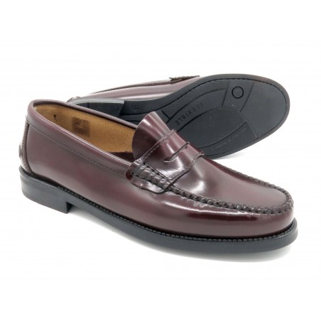 Herren Slipper Leder Business Schuhe bordeaux rot-schwarz  Rahmengenäht Penny Loafer Gummisohle goodyear marttely latino