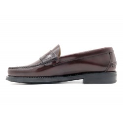 Herren Slipper Leder Business Schuhe bordeaux rot-schwarz  Rahmengenäht Penny Loafer Gummisohle goodyear marttely latino