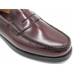 Herren Slipper Leder Business Schuhe bordeaux rot-schwarz  Rahmengenäht Penny Loafer Gummisohle goodyear marttely latino