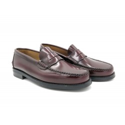 Herren Slipper Leder Business Schuhe bordeaux rot-schwarz  Rahmengenäht Penny Loafer Gummisohle goodyear marttely latino