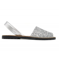 Women's Flat Sandals Avarca Menorquina silver Glitter Menorca Shoes with Sequins Leather Strap 275 C. Ortuño Made in Spain