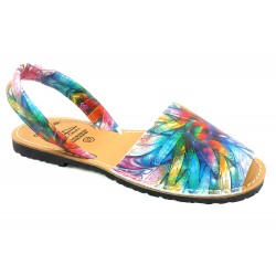 Avarca Menorquina Leather Women's Flat Sandals colorful floral blue flowers 383 C. Ortuño menorca summer shoes