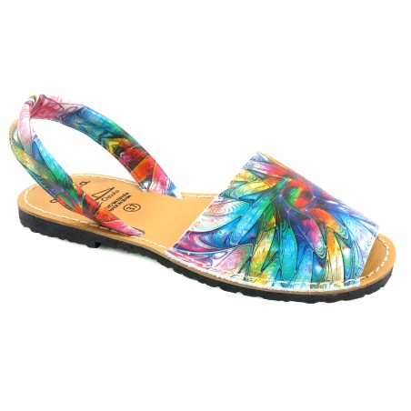 Avarca Menorquina Leather Women's Flat Sandals colorful floral blue flowers 383 C. Ortuño menorca summer shoes