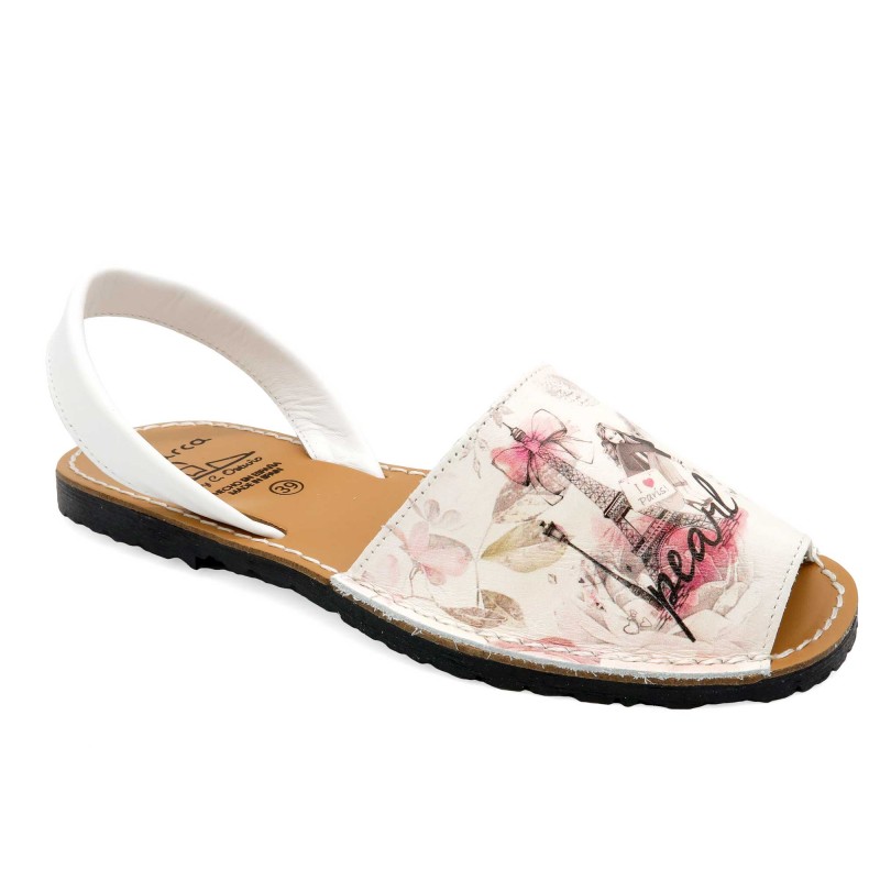 Damen Sandalen Leder Avarca Menorquina beige Paris Eifelturm Menorca Sommerschuhe Abarca C. Ortuño 331