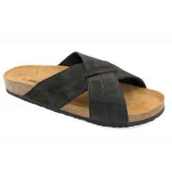 Men's Mules black Nubuck Flat Sandals Slippers Leather Footbed Cork Sole Made in Spain Morxiva Casual 8015
