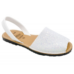 Avarca Women's Flat Glitter Sandals white Sequins Menorquina Shoes Leather Backstrap 275 C. Ortuño Spain