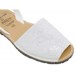 Avarca Women's Flat Glitter Sandals white Sequins Menorquina Shoes Leather Backstrap 275 C. Ortuño Spain