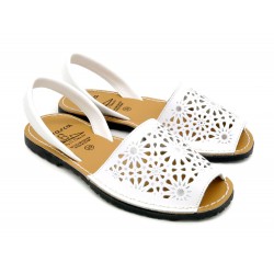 Avarca Menorquina leather white Women's flat sandals Menorca Abarca with laser cut pattern C.Ortuno Spanish shoes