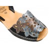 Avarca Women's Wedge Sandals floral black Leather Summer Shoes Abarca Menorquina - MADE IN SPAIN