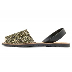 Avarca Menorquina Women's Sandals black-gold Glitter Sequins Menorca Shoes Leather strap C. Ortuno 275