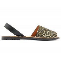 Avarca Menorquina Women's Sandals black-gold Glitter Sequins Menorca Shoes Leather strap C. Ortuno 275