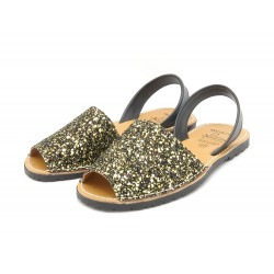Avarca Menorquina Women's Sandals black-gold Glitter Sequins Menorca Shoes Leather strap C. Ortuno 275