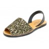 Avarca Menorquina Women's Flat Sandals black gold Glitter Sequins Menorca Shoes Leather strap