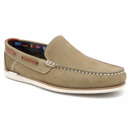 Herren Mokassin beige taupe Nubuk Leder Slipper Goodyear Rahmengenäht Schlupfschuhe Bootsschuhe Casual 606 Made In Portugal