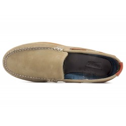 Herren Mokassin beige taupe Nubuk Leder Slipper Goodyear Rahmengenäht Schlupfschuhe Bootsschuhe Casual 606 Made In Portugal