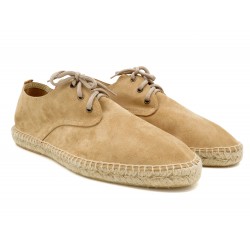 Men's Sneakers Suede Leather Moccasin camel beige Summer Casual Lace-Up Shoes Made In Spain 2002