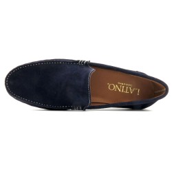 Men's moccasins navy blue suede leather sneakers slip-on shoes Goodyear welted loafer latino marttely spain