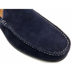 Men's moccasins navy blue suede leather sneakers slip-on shoes Goodyear welted loafer latino marttely spain