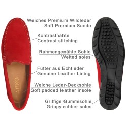 Herren Mokassins Leder Schlupfschuhe Wildleder Sneakers Goodyear Rahmengenäht rot loafer latino marttely Spanien