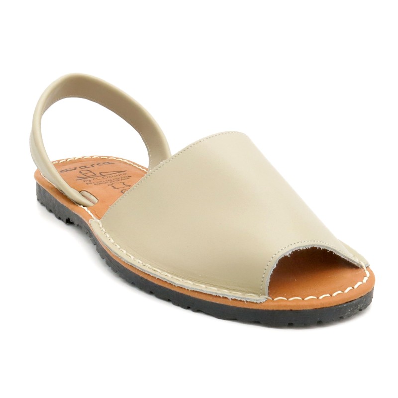 Damen Sandalen Leder beige Avarca Menorquina Echtleder Decksohle weich gepolstert flache Menorca Sommerschuhe Abarca C. Ortuño