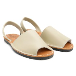 Women's Flat Sandals beige Leather Avarca Menorquina with soft padded Leather Insole spanish Abarca summer shoes C. Ortuño