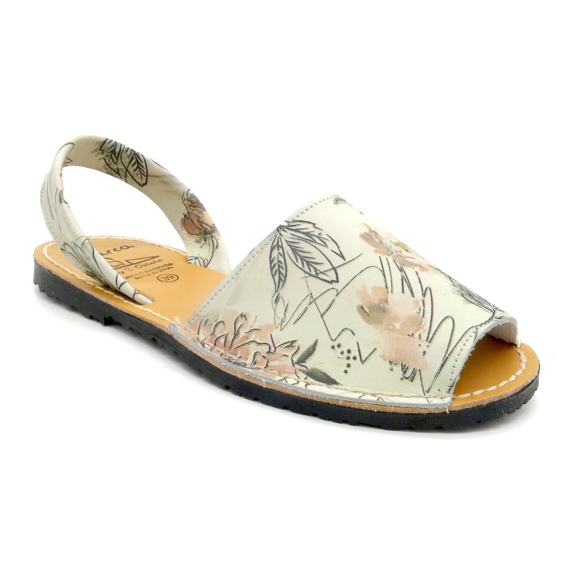 Damen Avarca Menorquina Leder Sandalen Menorca Sommerschuhe beige Blumen Muster Echtleder Avarcas C. Ortuño günstig