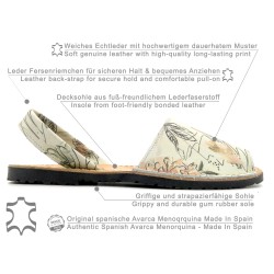 Damen Avarca Menorquina Leder Sandalen Menorca Sommerschuhe beige Blumen Muster Echtleder Avarcas C. Ortuño günstig 212