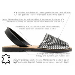 Women's flat sandals Leather Avarca Menorquina summer shoes black perforated spanish 336 Avarcas C. Ortuño