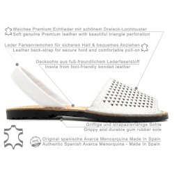 Avarca Menorquina women's flat sandals Leather Menorca summer shoes perforated white silver C. Ortuño 336