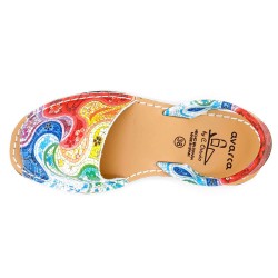 Echtleder Damen Sandalen Avarca Menorquina Leder Sommerschuhe rot bunt Mosaik 355 C. Ortuño