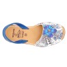 Damen Sandalen Leder Avarca Menorquina Echtleder Menorca Sommerschuhe weiß blau Blumen Muster Barca Abarca C. Ortuño 376