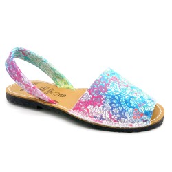 Women's Flat Sandals Leather Avarca Menorquina Summer Shoes floral blue colorful 381 C. Ortuño